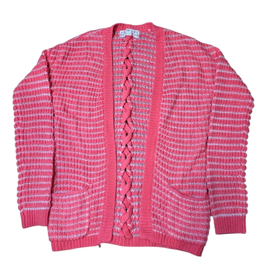 Pink Republic Girls Coral Knit Open Front Cardigan Sweater Kids Size S 7/8‎